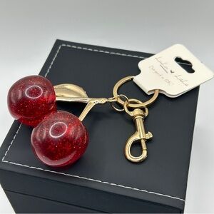 Luxe Large Red Sparkle Cherries Keychain